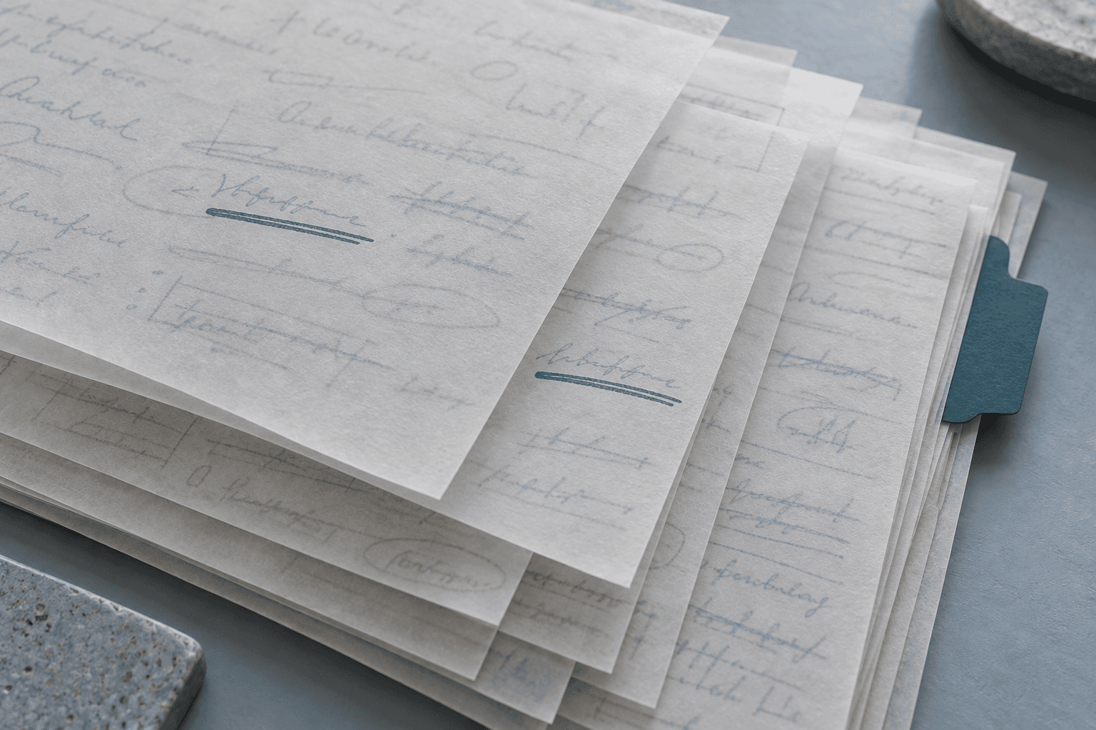 A marked decision carried forward through layered notes